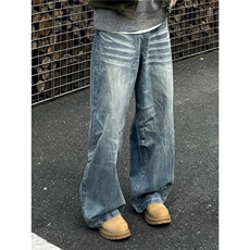 美式复古水洗做旧阔腿百搭弯刀牛仔裤男女新款长裤NB229-P58，男装牛仔裤，星座208-5