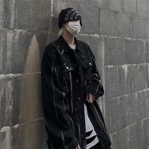 美式复古扎染渐变牛仔外套男女情侣宽松帅气夹克休闲上衣GH22-P65图片