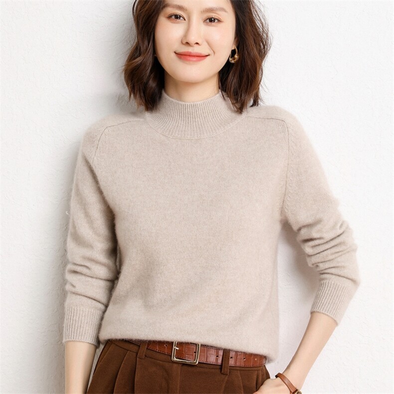 2024秋冬新款羊绒女士7针马鞍肩半高领35%羊绒衫,女装羊绒衫,纳丰羊绒