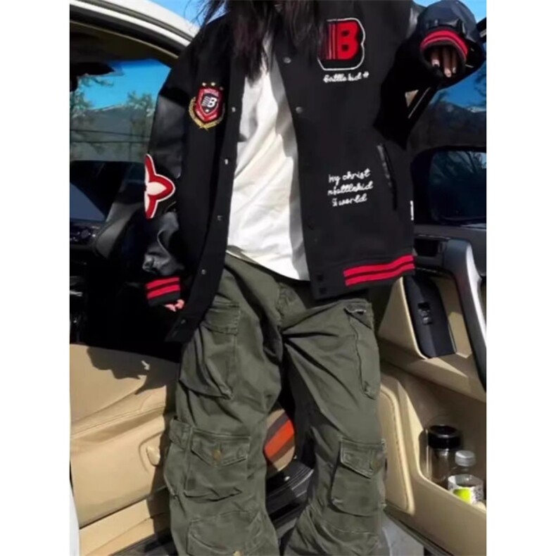 盾徽撞色夹克男女校园风重磅设计感外套秋冬加厚保暖潮流JK8092,男装夹克,星座516A