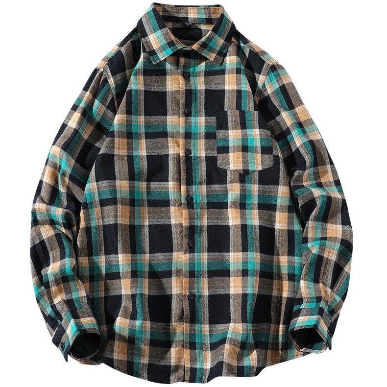 春季新款青少年长袖衬衫男士格子百搭衬衣帅气上衣服潮DS684T,男装衬衫,电商A102