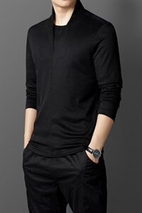 M0095  2021春秋季新款长袖T恤衫男纯色羊毛打底衫韩版图片
