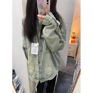 JK8887-P57 美式高街vibe牛仔外套男女春季复古港风chic潮拉链图片