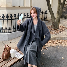 新款冬季上新！时尚好看潮流简约双面羊毛外套配围巾，女装毛呢外套，1C151
