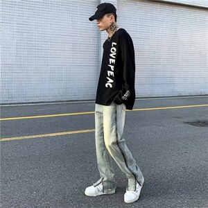 牛仔裤男秋季潮大码休闲裤子高街设计感裤NT283P55图片