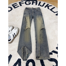 B221美式ins高街暗黑个性设计宽松直筒牛仔裤LK26620-特P50控88，男装牛仔裤，电商B221