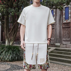 夏季拼接圆领T恤刺绣短裤两件套休闲运动套装潮A266-TZ9908-P50，男装牛仔裤，电商A266