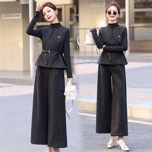 灰色高级小香风马甲套装女2025春新款气质显瘦高腰阔腿裤三件套图片