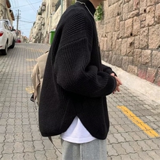 慵懒风宽松开叉圆领毛衣男士港风纯色套头针织衫MY099-P40，男装针织衫/毛衣，星座1001-1