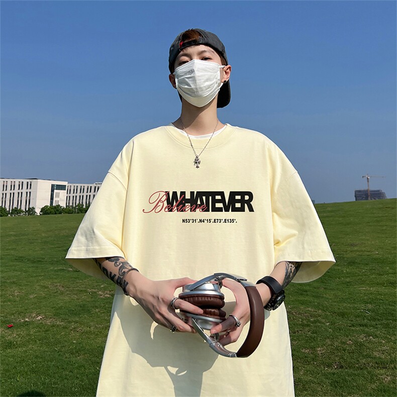 重磅通勤美式百搭印花纯棉大码宽松休闲短袖T恤T2456-P25控38,男装T恤,电商B219A