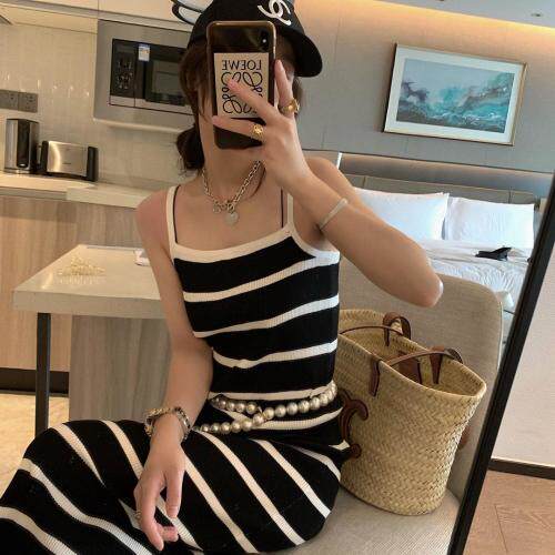 1409吊带条纹长裙，女装背心吊带，XTZ style