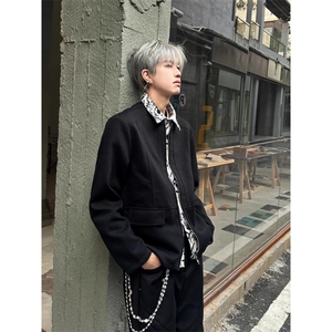 cleanfit假两件水墨画外套男春秋高级感痞帅小众设计衬衫拼接夹克图片
