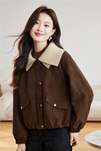 复古咖色加绒加厚鹿皮绒外套女2025秋冬新款洋气减龄针织翻领棉服图片