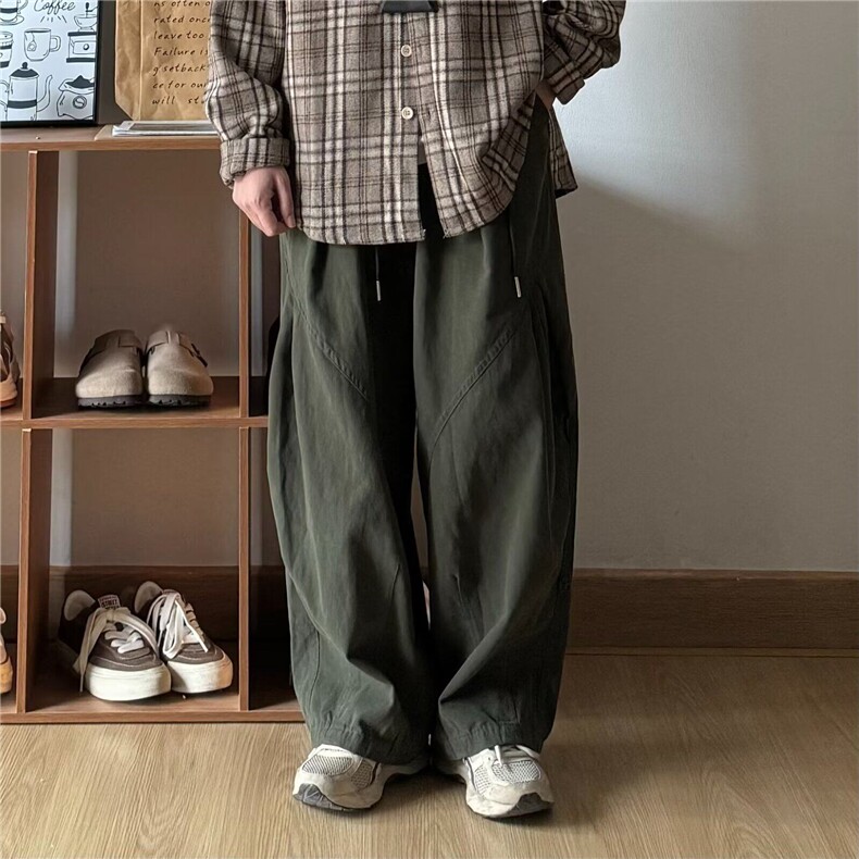 春秋新款日系复古宽松直筒休闲裤男潮牌百搭阔腿工装裤伞兵长裤图片