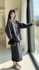 【春款主推】宽松彩织休闲上衣+高腰裙套装2D148-2609-P210-K315，女装套装/套裙，2D148
