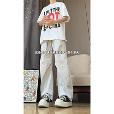 港风细格纹三杠织带褶皱设计大码M-5XL速干休闲裤CK78059P55控88，男装休闲裤，星座226-1