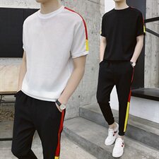 2021夏季短袖t恤长裤韩版潮流一套衣服休闲男装帅气套装DS140T，男装T恤，电商A102