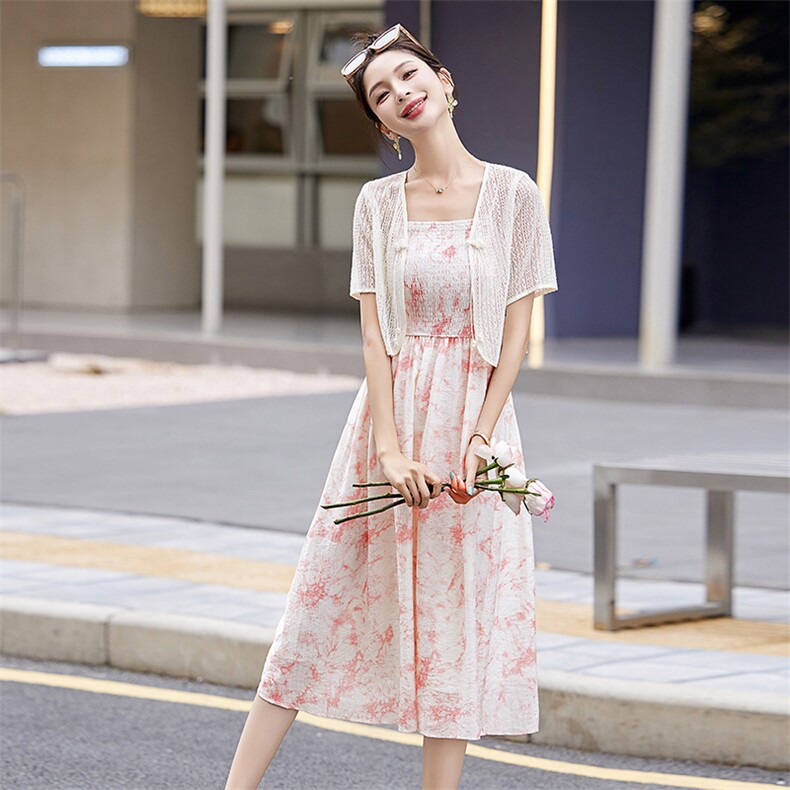 独醒2025夏季新款仙女度假风连衣裙莱赛尔碎花吊带长裙F,女装套装/套裙,曼琳思菲