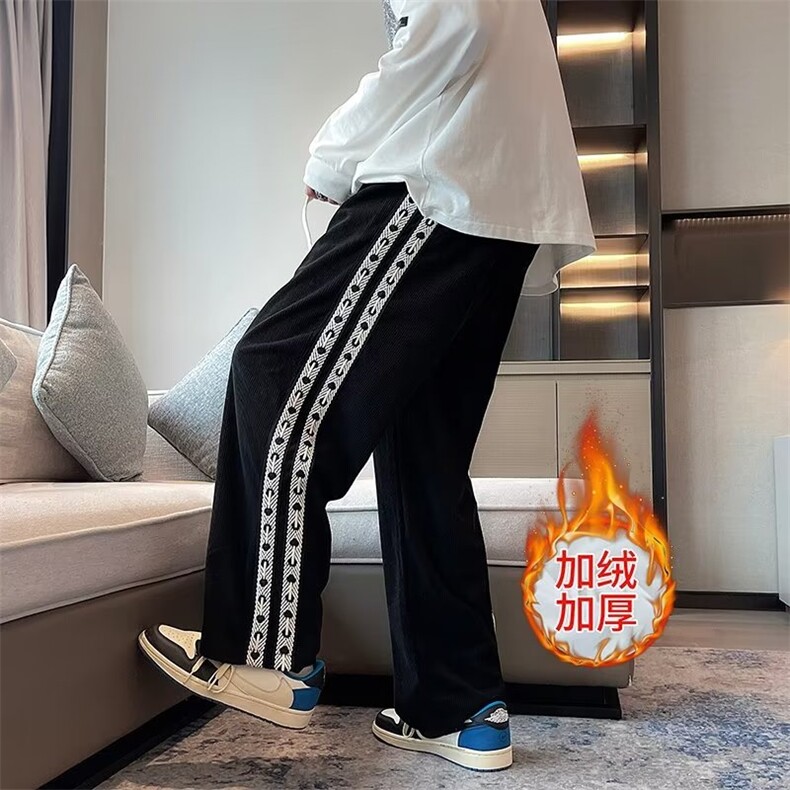 男秋季新款港风休闲裤加绒织带拖地裤K2195P45,男装休闲裤,星座1116-2