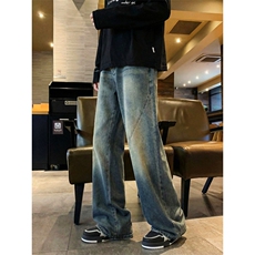 水洗做旧直筒宽松牛仔裤男春秋季美式高街潮流长裤痞帅直筒裤，男装牛仔裤，星座302A-2