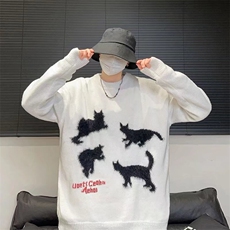 猫咪慵懒风宽松圆领毛衣男套头提貂针织衫上衣长袖秋冬M5667，男装针织衫/毛衣，星座1116A-1（原606A）