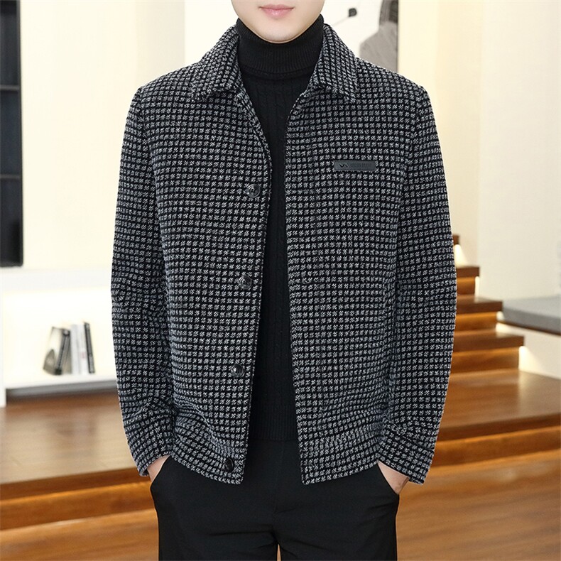 2024秋冬新款男士商务休闲翻领夹克毛呢大衣短款外套上衣D19P145，男装毛呢大衣，电商B226