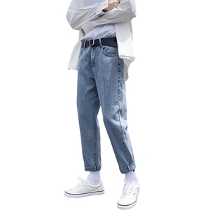 秋季牛仔裤男直筒宽松潮牌休闲长裤韩版潮流阔腿九分裤子7105图片