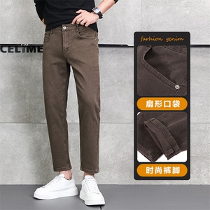 白色牛仔裤秋冬男士紧身小脚九分裤子棉弹厚款休闲裤D9910-P45特图片