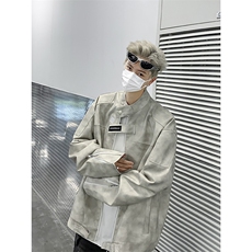 脏洗街头潮牌小众设计感皮衣美式做旧男女款秋季夹克外套JK04-P86，男装夹克，星座308B-2