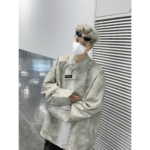 脏洗街头潮牌小众设计感皮衣美式做旧男女款秋季夹克外套JK04-P86图片