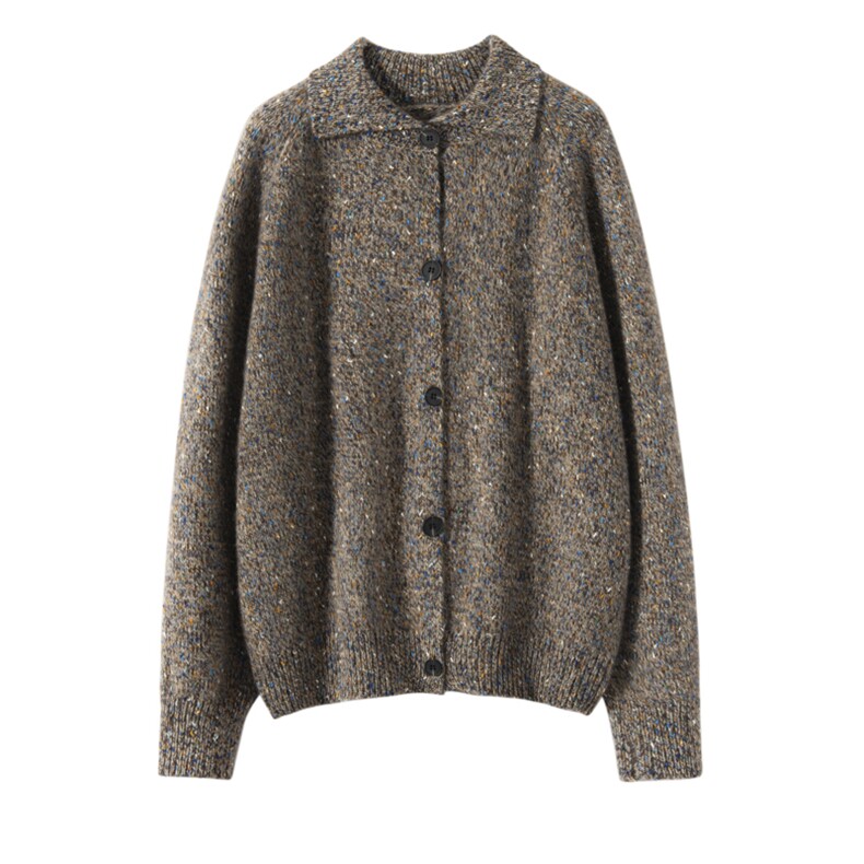 宽松重磅加厚山羊绒开衫彩点花纱女毛衣外套高端秋冬新款针织羊毛，女装羊绒衫，艾森羊绒