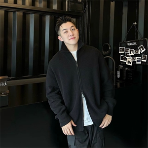 抖音得物 保暖立领拉链针织外套秋冬宽松慵懒风纯色毛衣上衣AM02图片