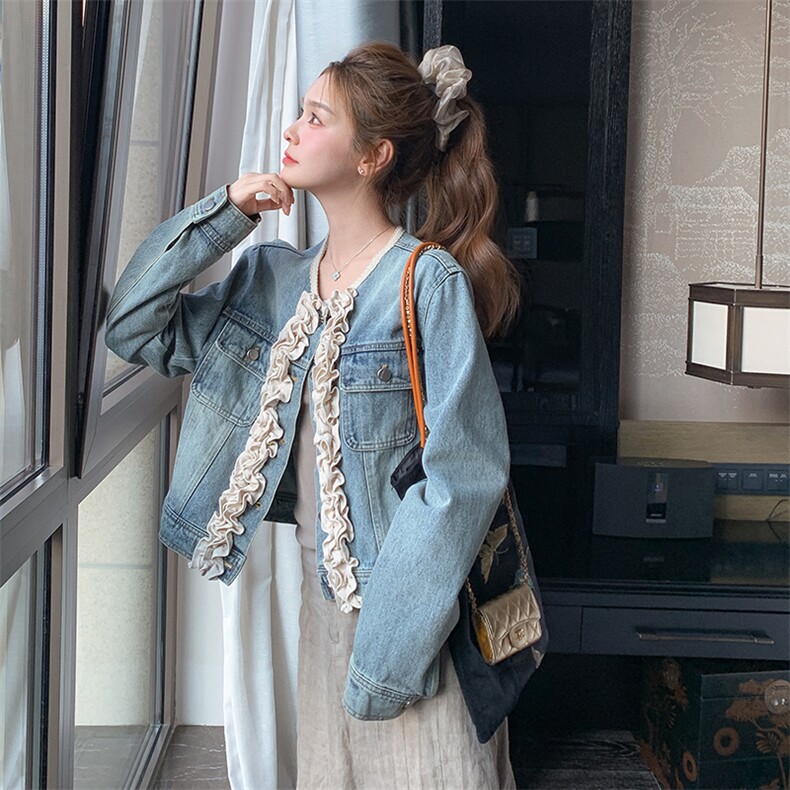小香风木耳边牛仔外套女春装2025新款韩版小个子气质减龄夹克上衣图片