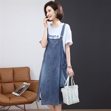 2022夏季新款时尚气质宽松显瘦休闲舒适背带牛仔裙，女装连衣裙，丽影随形