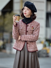 小香风外套女2025秋冬新款独特漂亮超好看韩系短款棕色羊毛呢夹克，女装短外套，依路服饰
