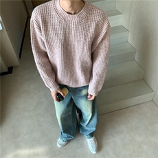 1506/QM880/P49秋冬日系复古休闲宽松百搭简约华夫格针织衫，男装针织衫/毛衣，星座1506