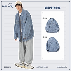 2022复古多口袋港风chic新款韩版宽松牛仔外套上衣男HY28P70控88，男装工装外套，电商A140（原A102B-1）