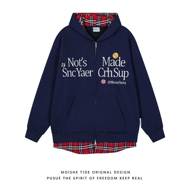 美式刺绣开衫连帽卫衣男女秋冬装休闲上衣假两件外套WB543-P57，女装短外套，星座412-1