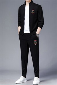 2023春秋季时尚休闲运动套装男中青年潮流开衫卫衣三件套外套潮图片