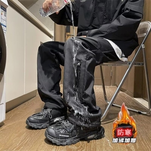 加绒加厚冬男裤工装拉链口袋抽绳保暖滑雪冲锋裤H0029 P35加绒P45图片