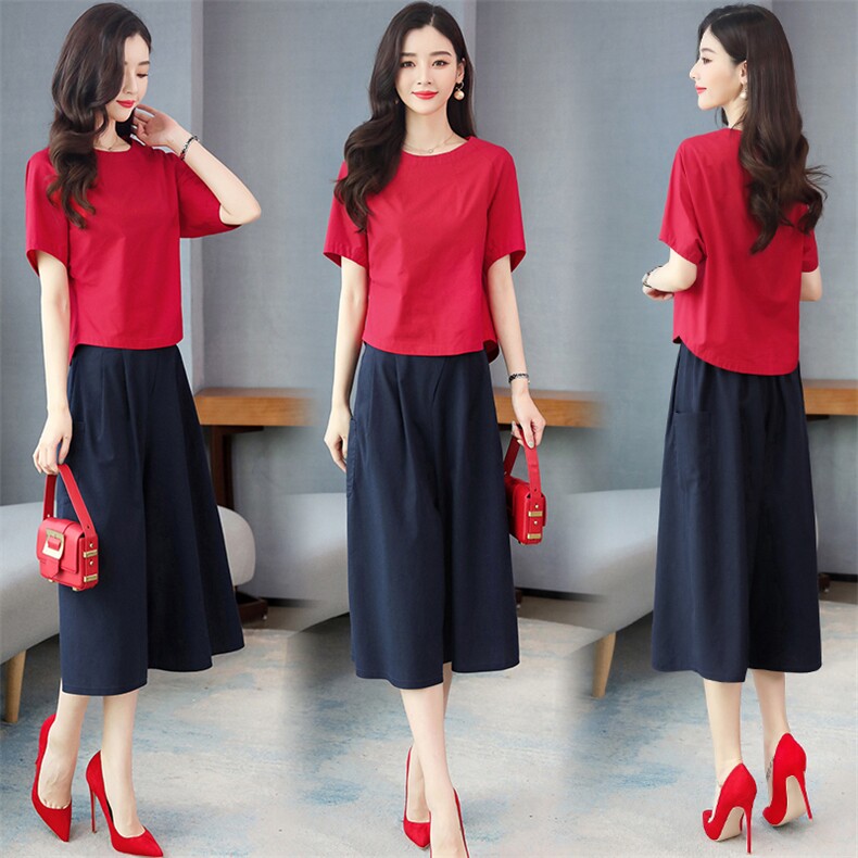 舒适时尚潮流套装/套裙短袖2021年春季圆领宽松优雅，女装套装/套裙，悠米