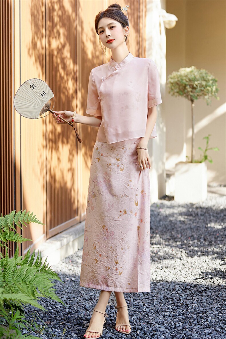 新中式国风改良旗袍套装女2025夏季新款唐装汉服禅意连衣裙两件套,女装套装/套裙,艾仟回(原伊仟回)