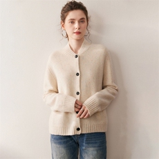 点子纱棒球服山羊绒开衫女休闲减龄加厚宽松毛衣外套2025秋冬针织，女装针织衫/毛衣，朵沐纯羊绒