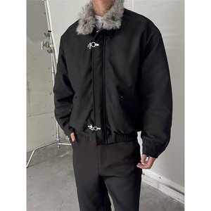 cleanfit飞机扣毛领飞行员夹克棉服男款冬季加绒厚高级感棉衣外套图片