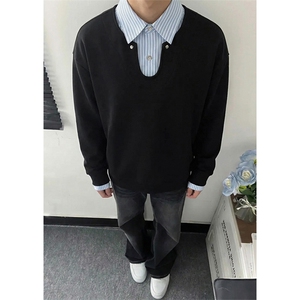 假两件卫衣衬衫领长袖T恤春季男复古美式上衣C61324-TP4589