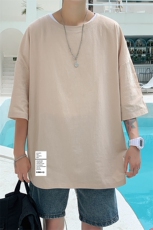 YT26045-P30亚短袖t恤男大码五分袖男宽松七分袖港风模特，男装T恤，电商A040