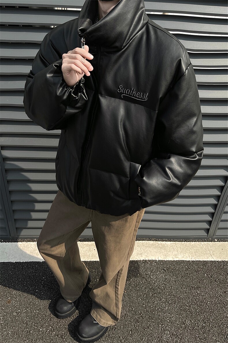 男装2026冬装宽松绣花PU皮棉衣港风大码棉服面包服外套S367-P128,男装棉衣,电商A233-1