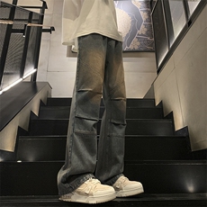 新款高街微喇拼接打褶牛仔裤XZ604-KN21-P50控78，男装牛仔裤，星座604