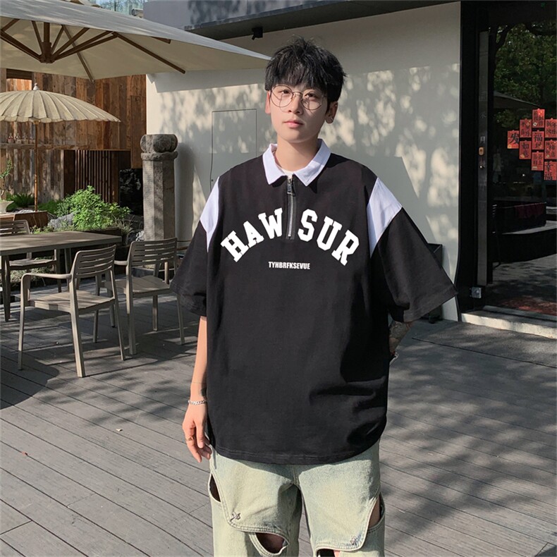 品质纯棉夏季美式复古POLO衫男潮流宽松短袖XP472-P45控68抖音78,男装Polo衫,电商B370