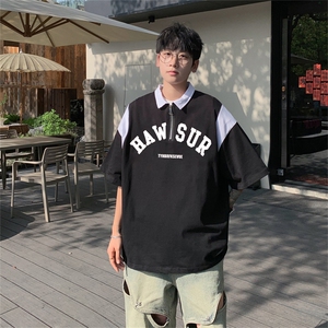 品质纯棉夏季美式复古POLO衫男潮流宽松短袖XP472-P45控68抖音78图片